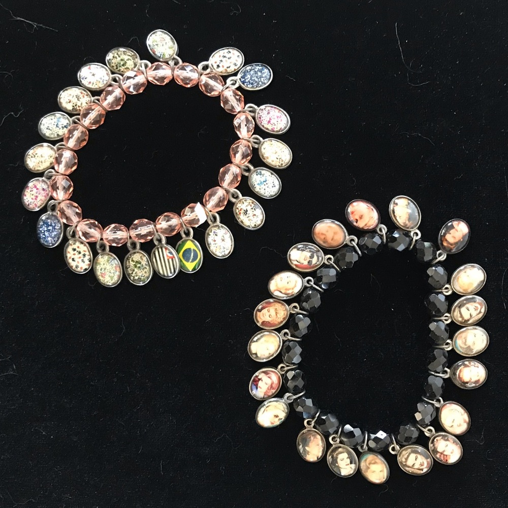 2 European boutique stretch bracelets w charms